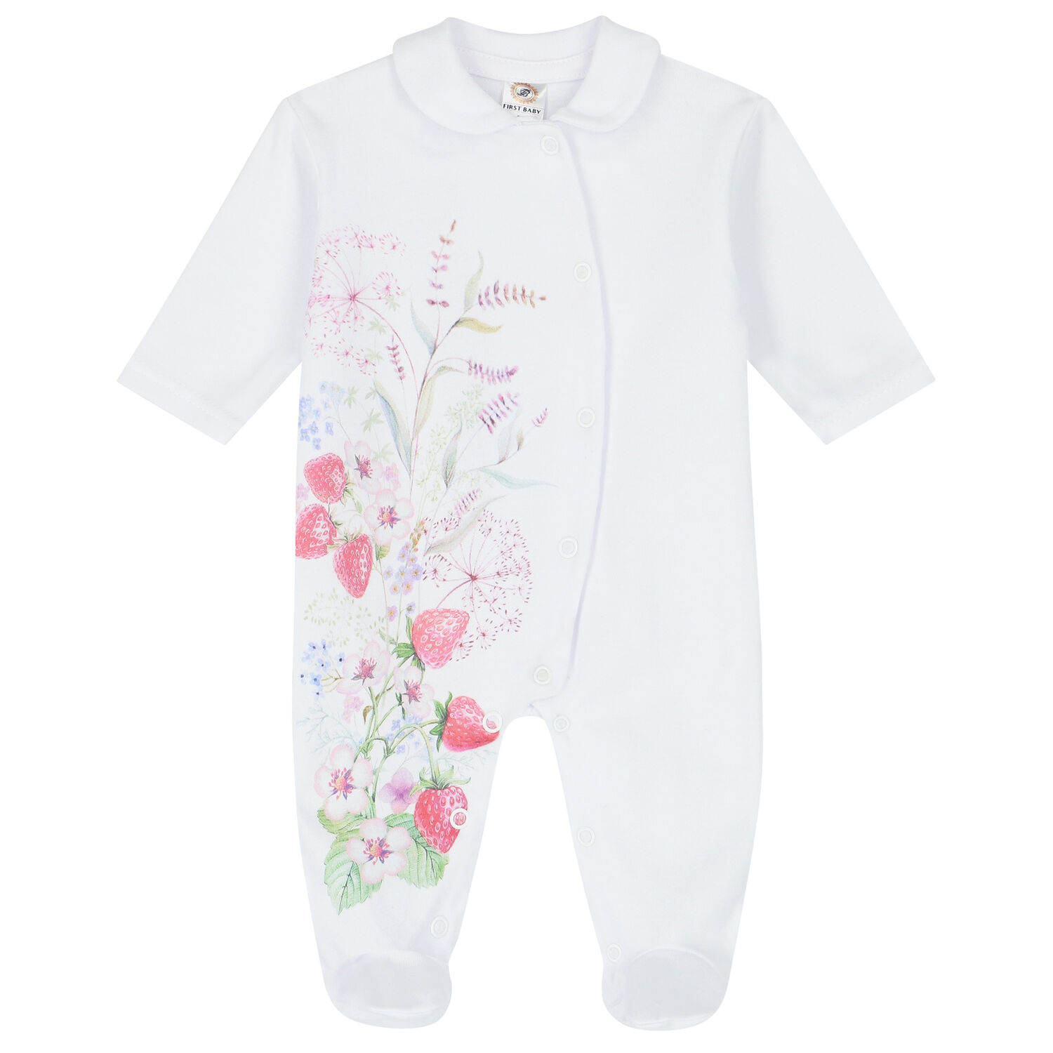 Baby Girls White Floral & Strawberry Babygrow, 1, hi-res image number null